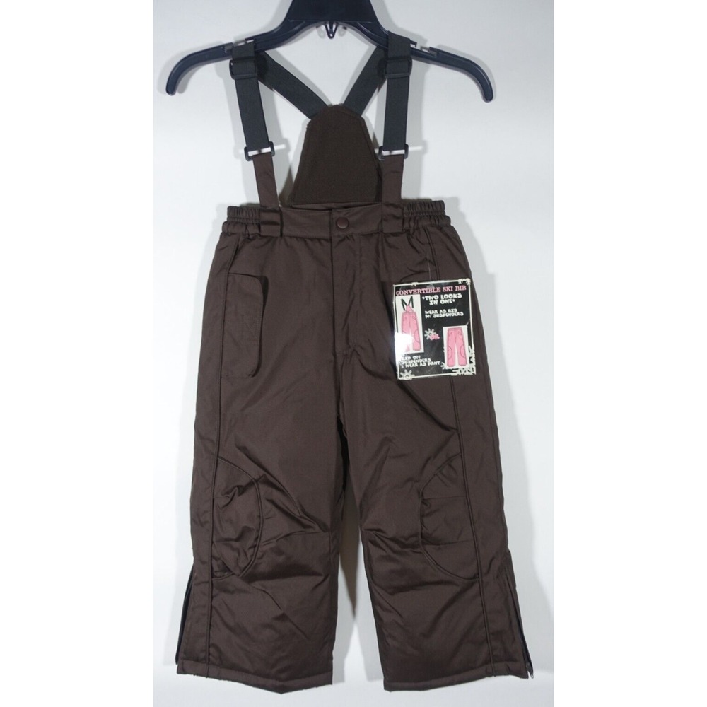 Snow Bib Pants Youth 4 Convertible Zip Off Suspenders Brown